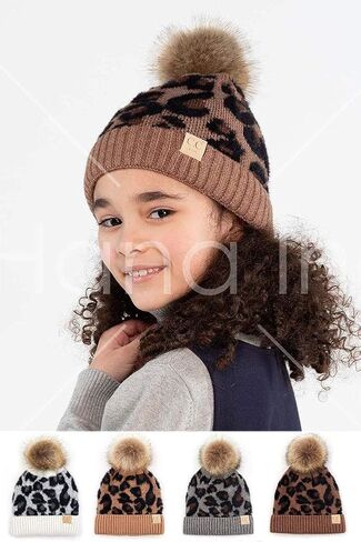 ScarvesMe Exclusive Kids Leopard Animal Knit Warm Winter Beanie Skull Cap Hat with Pom in Saudi Arabia