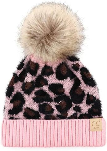 ScarvesMe Exclusive Kids Leopard Animal Knit Warm Winter Beanie Skull Cap Hat with Pom in Saudi Arabia