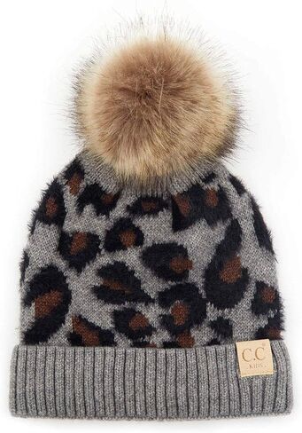 ScarvesMe Exclusive Kids Leopard Animal Knit Warm Winter Beanie Skull Cap Hat with Pom in Saudi Arabia