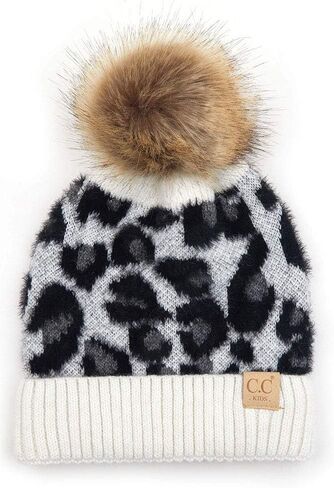 ScarvesMe Exclusive Kids Leopard Animal Knit Warm Winter Beanie Skull Cap Hat with Pom in Saudi Arabia