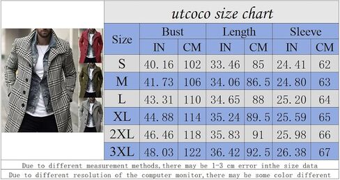 utcoco Men's Plaid Trench Coat Lapel Single Breasted Peacoat 2024 Fall Winter Overcoat With Pockets in Kuwait