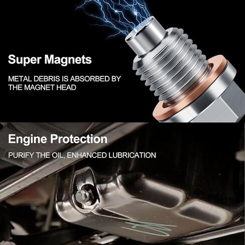M14 x 1.5 Magnetic Aluminum Oil Drain Plug Sump Drain Nut Bolt with Copper Gasket Crush Washer Compatible with Most Ford, GM, Hyundai, KIA and Accord, CRV, Civic, Pilot, Fit, Odyssey in Kuwait