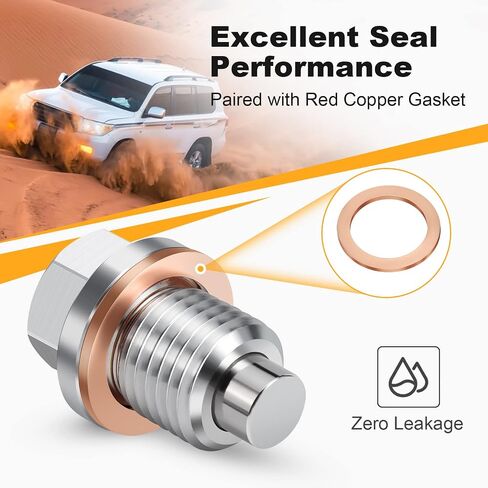M14 x 1.5 Magnetic Aluminum Oil Drain Plug Sump Drain Nut Bolt with Copper Gasket Crush Washer Compatible with Most Ford, GM, Hyundai, KIA and Accord, CRV, Civic, Pilot, Fit, Odyssey in Kuwait