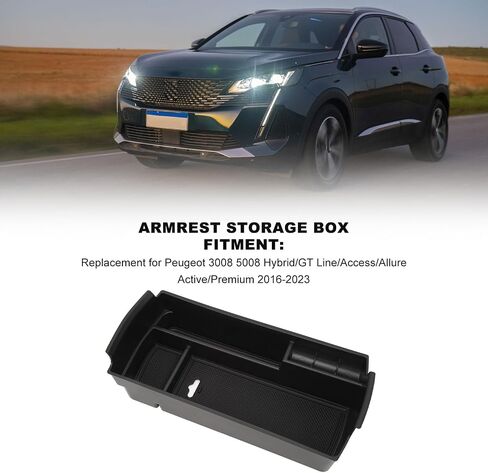 Center Console Organizer Tray Space Saving Armrest Storage Box ABS Rubber Replacement for Peugeot 3008 5008 2016 to 2023 in Saudi Arabia