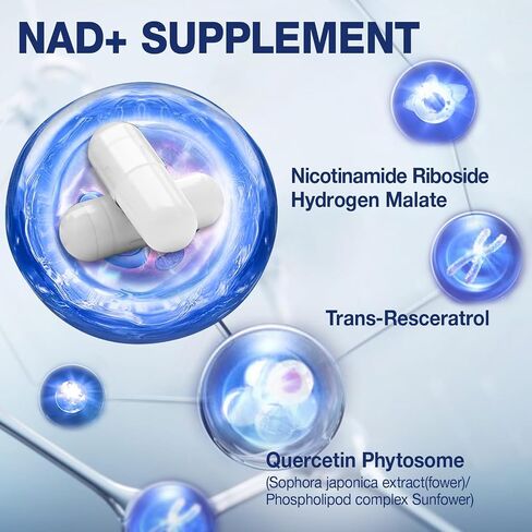 NAD+ Supplement - NAD Nicotinamide Riboside Resveratrol NAD Supplement 1000mg Pure Organic for Women and Men Anti-Aging, Energy, Focus, 80 Capsules in Saudi Arabia