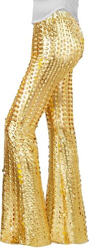 Nawgut Sequin Flare Pants Sparkly Glitter Bell Bottom High Waisted Hollow Trousers Party Clubwear for Women in Kuwait