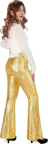 Nawgut Sequin Flare Pants Sparkly Glitter Bell Bottom High Waisted Hollow Trousers Party Clubwear for Women in Kuwait