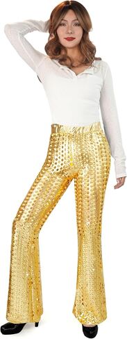 Nawgut Sequin Flare Pants Sparkly Glitter Bell Bottom High Waisted Hollow Trousers Party Clubwear for Women in Kuwait