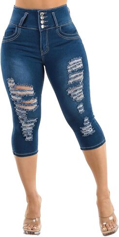 moda xpress بعقب رفع الدنيم capris للنساء - عالية الخصر كابريس ليفانتا كولا in Kuwait