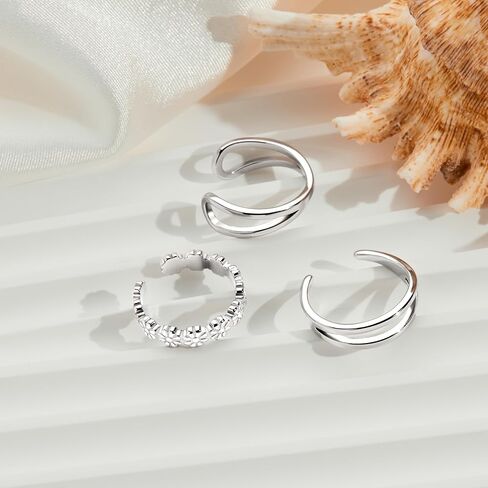 3Pcs Toe Rings for Women Sterling Silver, Non Tarnish Silver Toe Rings Set, Adjustable Flower Summer Beach Foot Jewelry Gifts for Women in Saudi Arabia