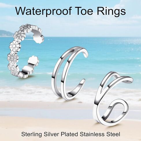 3Pcs Toe Rings for Women Sterling Silver, Non Tarnish Silver Toe Rings Set, Adjustable Flower Summer Beach Foot Jewelry Gifts for Women in Saudi Arabia