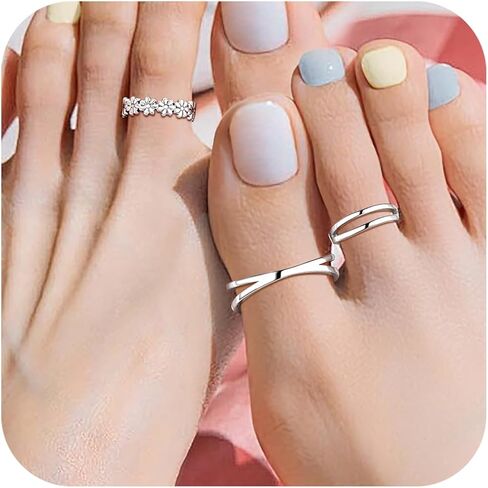 3Pcs Toe Rings for Women Sterling Silver, Non Tarnish Silver Toe Rings Set, Adjustable Flower Summer Beach Foot Jewelry Gifts for Women in Saudi Arabia