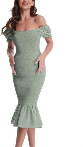 فساتين Bodycon صيفية للحوامل، فستان استحمام للأطفال بأكمام منتفخة ورقبة مربعة مكشكشة in Kuwait