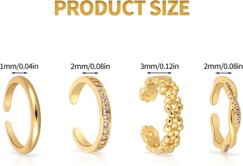 4pcs Adjustable Toe Rings for Women, 4 Styles Non-Tarnish Diamond Flower Plain Open Toe Ring Beach Foot Jewelry for Women in Saudi Arabia