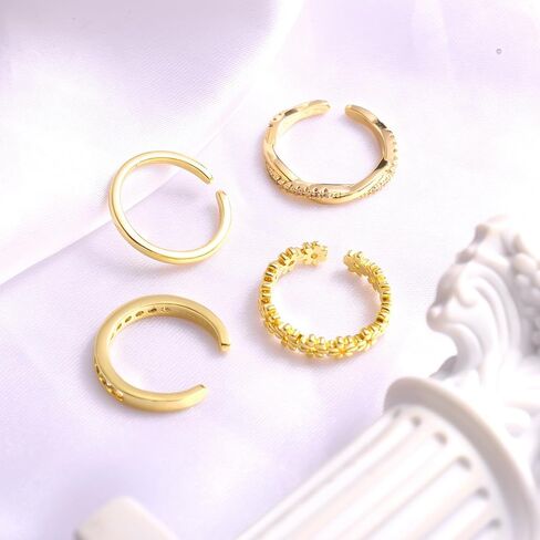 4pcs Adjustable Toe Rings for Women, 4 Styles Non-Tarnish Diamond Flower Plain Open Toe Ring Beach Foot Jewelry for Women in Saudi Arabia