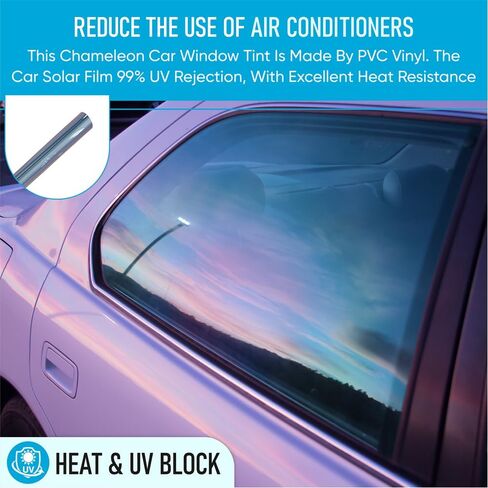 United - Chameleon Film 15% VLT Dark Purple Color Front Windshield Tint UV Heat Blocking One Way Privacy Window Film Chameleon 40Inch x 6Feet in Kuwait