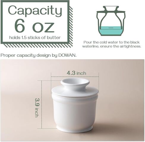 وعاء زبدة بورسلين من DOWAN، طبق زبدة فرنسية للزبدة الطازجة القابلة للدهن، حافظة زبدة مع خط مائي، لا مزيد من الزبدة الصلبة، هدية الترحيب بالمنزل لمحبي الزبدة، أبيض in Kuwait