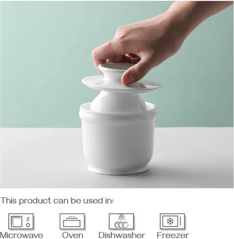 وعاء زبدة بورسلين من DOWAN، طبق زبدة فرنسية للزبدة الطازجة القابلة للدهن، حافظة زبدة مع خط مائي، لا مزيد من الزبدة الصلبة، هدية الترحيب بالمنزل لمحبي الزبدة، أبيض in Kuwait