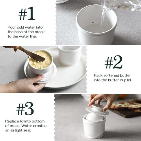 وعاء زبدة بورسلين من DOWAN، طبق زبدة فرنسية للزبدة الطازجة القابلة للدهن، حافظة زبدة مع خط مائي، لا مزيد من الزبدة الصلبة، هدية الترحيب بالمنزل لمحبي الزبدة، أبيض in Kuwait