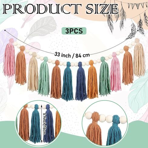 Zeyune 3 PCS Boho Tassel Garland Boho Rainbow Wall Decor in Saudi Arabia