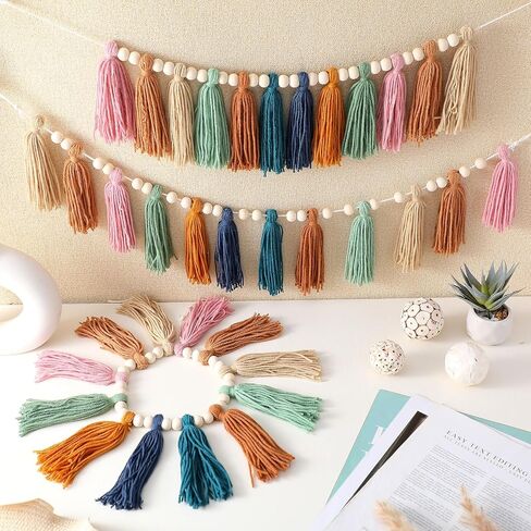 Zeyune 3 PCS Boho Tassel Garland Boho Rainbow Wall Decor in Saudi Arabia
