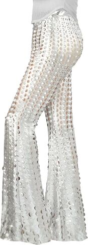 Nawgut Sequin Flare Pants Sparkly Glitter Bell Bottom High Waisted Hollow Trousers Party Clubwear for Women in Kuwait