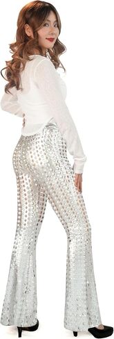 Nawgut Sequin Flare Pants Sparkly Glitter Bell Bottom High Waisted Hollow Trousers Party Clubwear for Women in Kuwait