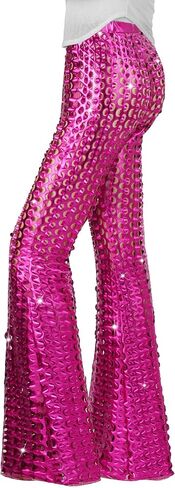 Nawgut Sequin Flare Pants Sparkly Glitter Bell Bottom High Waisted Hollow Trousers Party Clubwear for Women in Kuwait