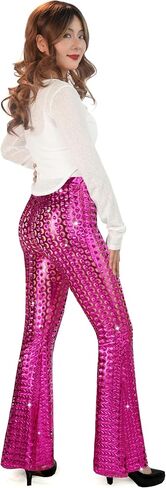 Nawgut Sequin Flare Pants Sparkly Glitter Bell Bottom High Waisted Hollow Trousers Party Clubwear for Women in Kuwait