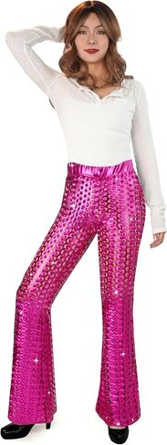 Nawgut Sequin Flare Pants Sparkly Glitter Bell Bottom High Waisted Hollow Trousers Party Clubwear for Women in Kuwait