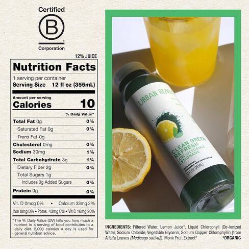 Urban Remedy Clean Green Refresh Lemonade – Low-Glycemic Detox Drink with Chlorophyll, Monk Fruit & Lemon Juice for Clarity and Hydration. Vegan, Non-GMO, 12 fl oz in Saudi Arabia