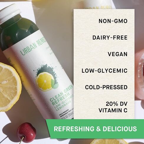 Urban Remedy Clean Green Refresh Lemonade – Low-Glycemic Detox Drink with Chlorophyll, Monk Fruit & Lemon Juice for Clarity and Hydration. Vegan, Non-GMO, 12 fl oz in Saudi Arabia