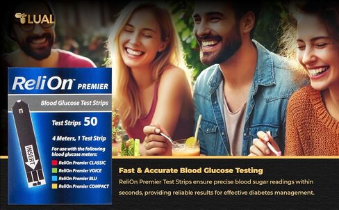 RELION Premier Test Strips 100 عدد ، متوافق مع RELI على الأمتار الأولى ، وشرائط اختبار الجلوكوز في الدم ، ومستلزمات السكري دليل السكري المكافأة in Kuwait