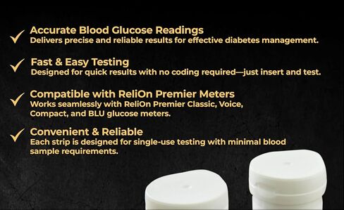 RELION Premier Test Strips 100 عدد ، متوافق مع RELI على الأمتار الأولى ، وشرائط اختبار الجلوكوز في الدم ، ومستلزمات السكري دليل السكري المكافأة in Kuwait