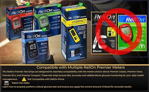 RELION Premier Test Strips 100 عدد ، متوافق مع RELI على الأمتار الأولى ، وشرائط اختبار الجلوكوز في الدم ، ومستلزمات السكري دليل السكري المكافأة in Kuwait