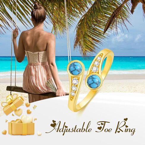 14K Yellow Gold Adjustable Toe Ring for Women, Real Gold Gemstone Open Toe Rings Fine Summer Beach Foot Fine Jewelry Gifts for Mom Wife Nana Birthday Christmas Mother's Day in Saudi Arabia