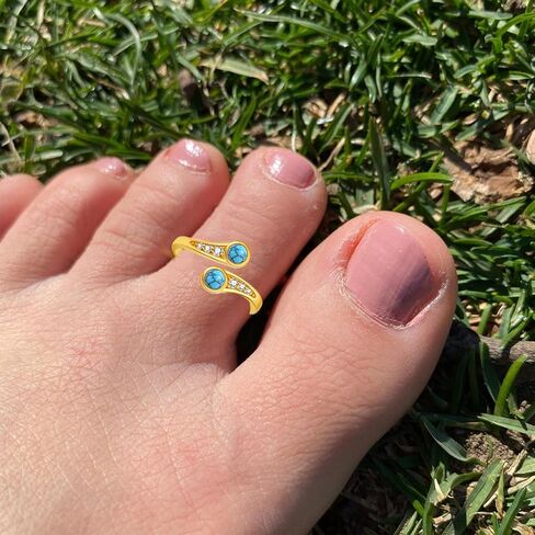 14K Yellow Gold Adjustable Toe Ring for Women, Real Gold Gemstone Open Toe Rings Fine Summer Beach Foot Fine Jewelry Gifts for Mom Wife Nana Birthday Christmas Mother's Day in Saudi Arabia