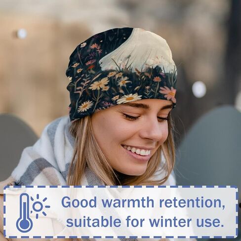 Ghost Daisy Flower Beanie Hats for Women Men Slouchy Beanies Winter Hats Skull Cap Warm Velvet Cancer Headwear in Kuwait