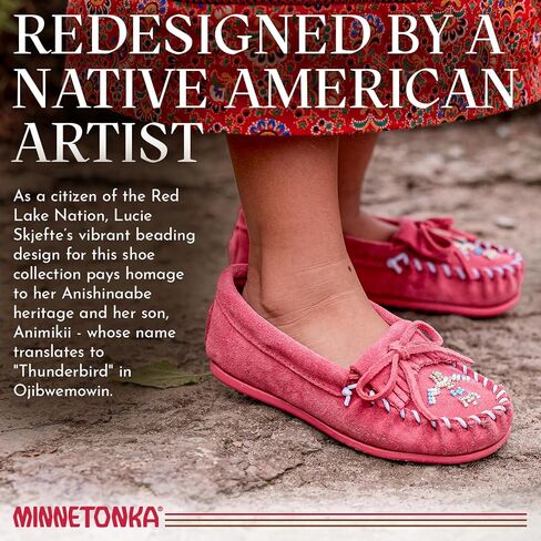 Minnetonka Children’s Thunderbird “Animikii" Hardsole - Moccasins for Kids with a Classic Leather Moccasin Silhouette, Cushioned Footbed, and Beaded Moccasin Design in Saudi Arabia