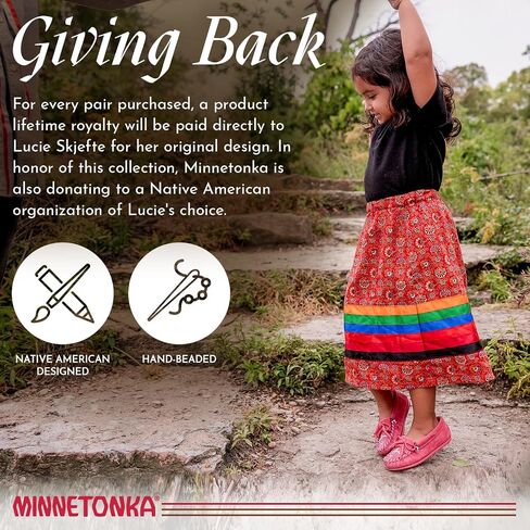 Minnetonka Children’s Thunderbird “Animikii" Hardsole - Moccasins for Kids with a Classic Leather Moccasin Silhouette, Cushioned Footbed, and Beaded Moccasin Design in Saudi Arabia