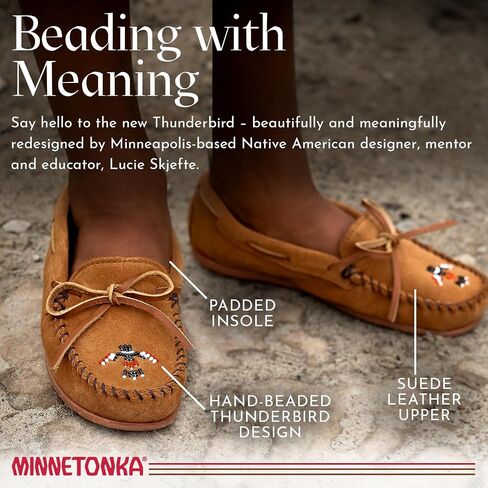 Minnetonka Children’s Thunderbird “Animikii" Hardsole - Moccasins for Kids with a Classic Leather Moccasin Silhouette, Cushioned Footbed, and Beaded Moccasin Design in Saudi Arabia