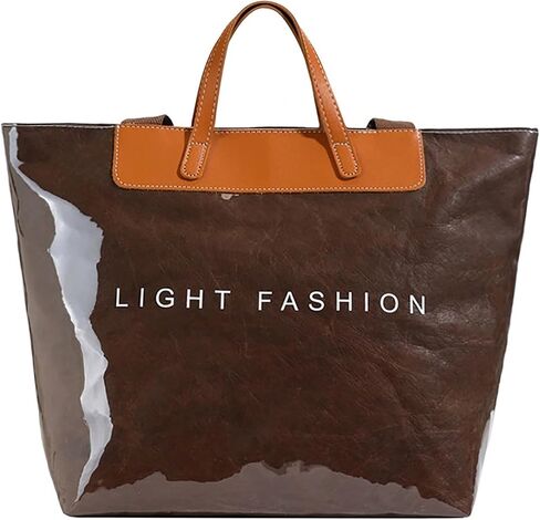 Large PVC Tote Bag Women's Letters Print Kraft Paper Carry All Bag Top Handle Clear Hobo Handbag in Kuwait