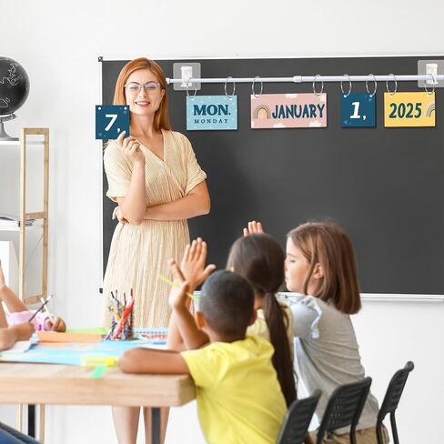 Containlol Boho Calendar Bulletin Board Set Flip Calendar Rainbow Classroom Decor with 54 Bohemian Calendar Cards Month Number Year Flip Calendar Rod O-rings for Back to School Class Teacher Supplies in Saudi Arabia