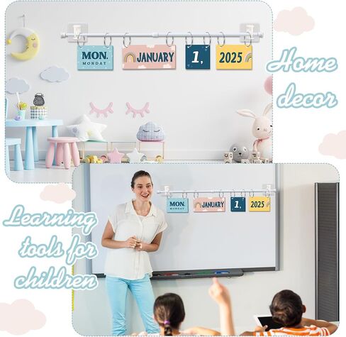 Containlol Boho Calendar Bulletin Board Set Flip Calendar Rainbow Classroom Decor with 54 Bohemian Calendar Cards Month Number Year Flip Calendar Rod O-rings for Back to School Class Teacher Supplies in Saudi Arabia
