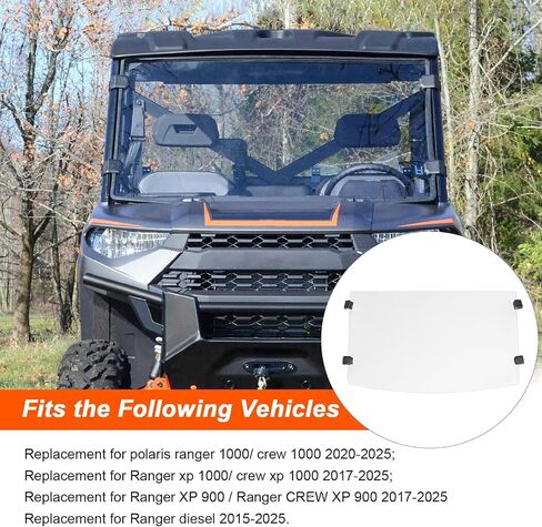 Front Windshield replacement for Polaris Ranger XP 900 1000/Crew 1000/XP/Diesel/ 2017-2025 Clear hard coated panel Front Windshield Windscreen Window in Saudi Arabia