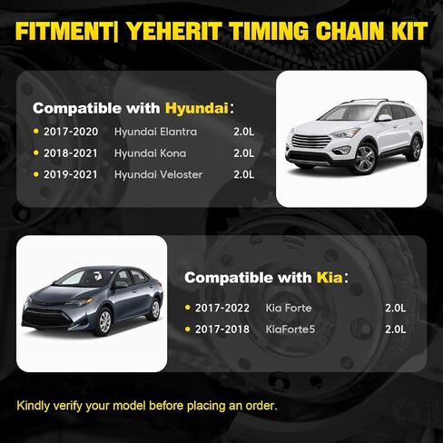 مجموعة سلسلة التوقيت مع معدات CVVT العتاد التوافق مع 2017-2021 Hyundai Elantra/Kona/Veloster ، 2017-2022 Kia Forte/Forte5/Soul/Seltos 2.0L ، يحل محل# 24350-2e700 ، 243212e010 in Saudi Arabia