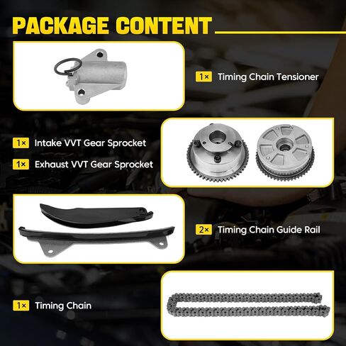 مجموعة سلسلة التوقيت مع معدات CVVT العتاد التوافق مع 2017-2021 Hyundai Elantra/Kona/Veloster ، 2017-2022 Kia Forte/Forte5/Soul/Seltos 2.0L ، يحل محل# 24350-2e700 ، 243212e010 in Saudi Arabia