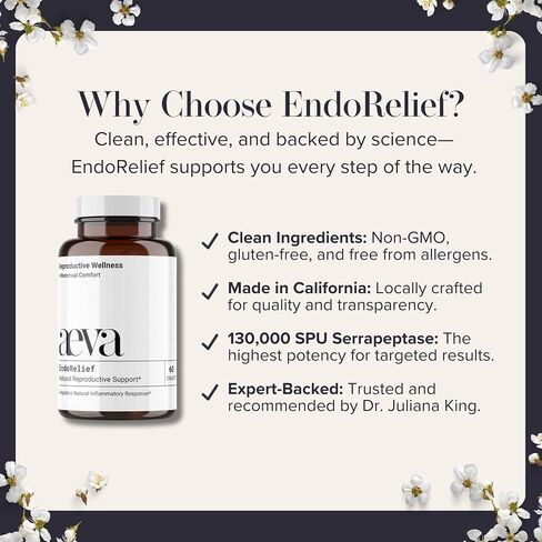 Aeva EndoRelief – Serrapeptase-Powered Reproductive Support for Period Discomfort, Hormonal Balance & Healthy Tissue Response – Functional Medicine Formula for Women – Made in California in Saudi Arabia