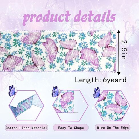 Floral Wired Edge Ribbons 2.5inch 10 Yards, Flower Gift Wrapping Ribbon for Holiday Party Wrapping DIY Craft Party Decoration Wreaths Bow in Kuwait