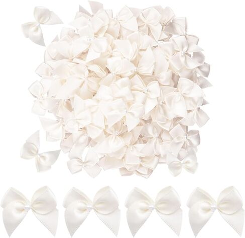 WANDIC Decorative Polyester Bow with Pearl, 100 Pcs Pink Mini Satin Ribbon Bowknot Twist Tie Bows Premade Bows for Wedding Favors Decor Gift Wrap DIY Craft in Saudi Arabia